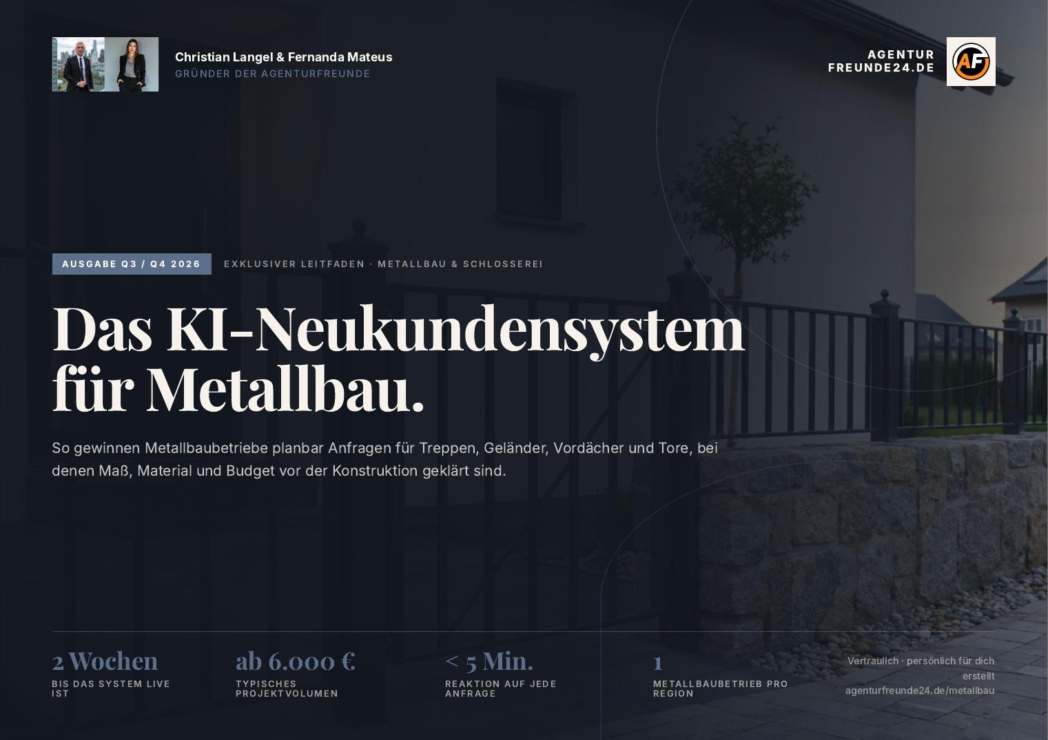 Titelseite des Gratis-Reports „Das KI-Neukundensystem für Metallbau“ von Agenturfreunde
