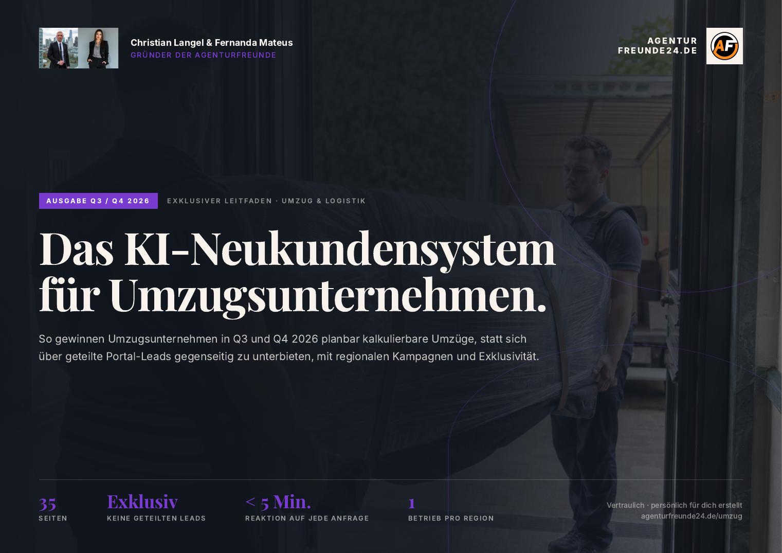 Titelseite des Gratis-Reports „Das KI-Neukundensystem für Umzugsunternehmen“ von Agenturfreunde