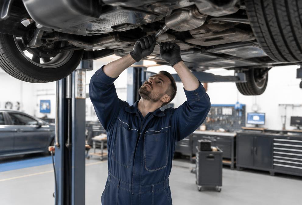 Mechaniker arbeitet unter einem Auto