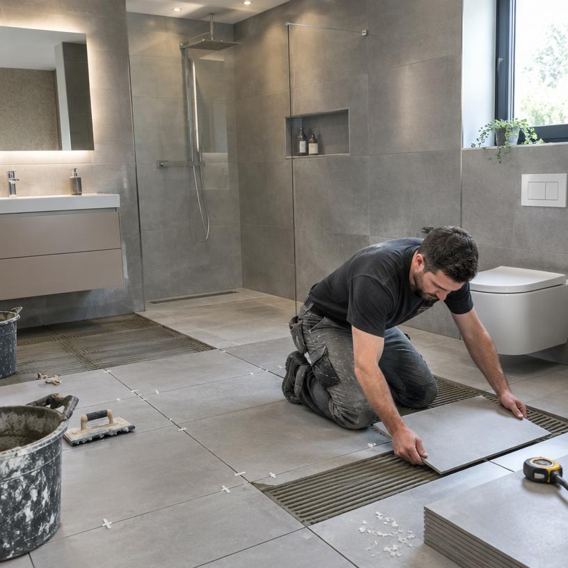 Fliesenleger saniert ein modernes Bad