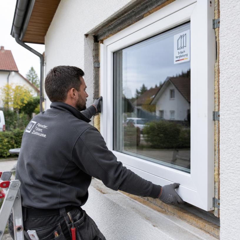 Monteur setzt ein neues Fenster ein